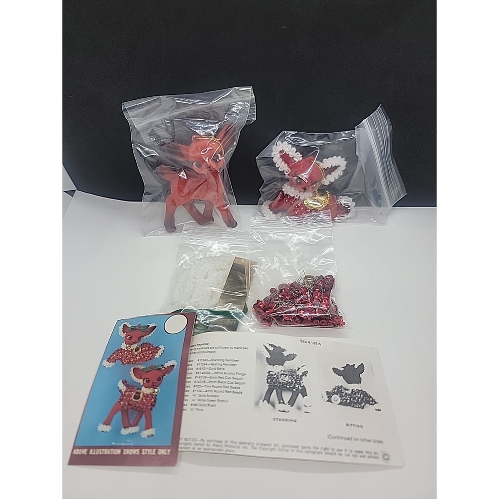 Vintage WALCO Christmas Ornament Kit 2 SANTA'S REINDEERS Red White Part Started